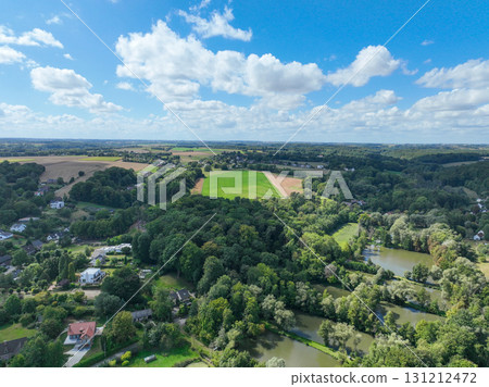 Aerial view of Genappe municipality and city of Wallonia located in the Belgian province of Walloon Brabant. 131212472