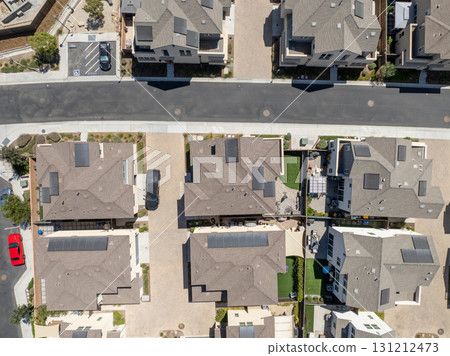 New development real estate. Aerial view of residential houses and driveways neighborhood in south San Diego, Chula Vista 131212473