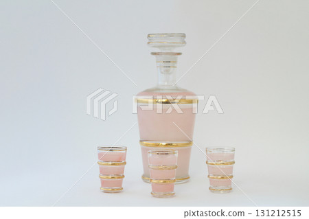 Cut glass crystal decanter set on white background 131212515