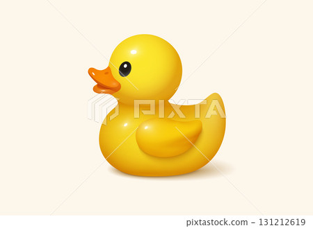 3d duck rubber yellow bathroom toy element side view. Yellow duck 3d kid baby rubber icon object 131212619
