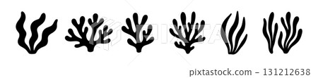 Seaweed coral silhouette black vector icon. Weed plant ocean reef fish underwater seaweed coral Seaweed coral silhouette black vector icon. Weed plant ocean reef fish underwater seaweed coral 131212638