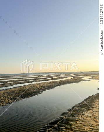 Sunset over Plage Peirere in Arcachon creates stunning beach landscape 131212738