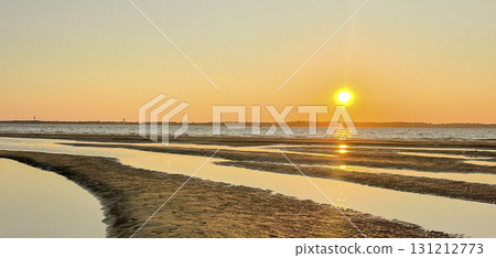 Sunset over Plage Peirere in Arcachon creates stunning beach landscape 131212773