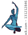 Elegant figure in watercolor and ink showcasing a poised meditation pose in tranquil hues 131212846