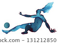 Dynamic figure in vibrant watercolor illustrating action of kicking a ball 131212850