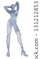 Elegant figure in watercolor and ink poised in a striking pose with high heels 131212853