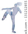 Dynamic watercolor illustration of a martial artist performing a kick during training session 131212855