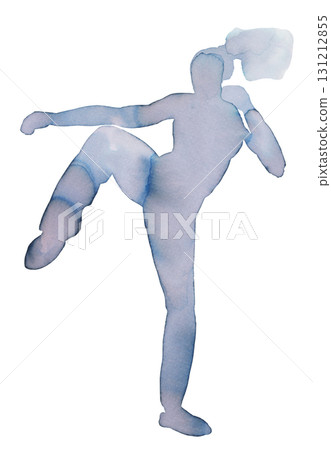 Dynamic watercolor illustration of a martial artist performing a kick during training session Dynamic watercolor illustration of a martial artist performing a kick during training session 131212855