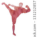 Dynamic silhouette of a martial artist executing a high kick in vibrant watercolor style 131212857