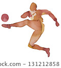 Dynamic figure in motion kicking a ball, showcasing fluidity in watercolor and ink style 131212858