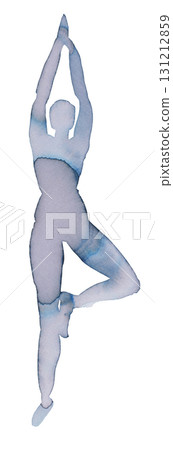 Graceful pose of a dancer captured in soft watercolor and ink technique within a serene setting Graceful pose of a dancer captured in soft watercolor and ink technique within a serene setting 131212859