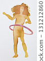 Colorful silhouette of a person hula hooping with flowing hair in a vibrant watercolor design 131212860