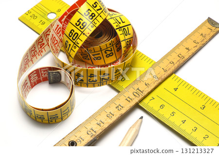 Yellow Measuring tape for tool roulette or ruler. Tape measure template in centimeters Yellow Measuring tape for tool roulette or ruler. Tape measure template in centimeters 131213327