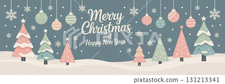 Pastel colored Christmas tree and ornament illustration 131213341