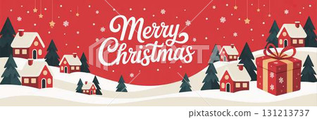 一幅可愛的橫向插圖,描繪了一座被雪覆蓋的房子和禮物 一幅可愛的橫向插圖,描繪了一座被雪覆蓋的房子和禮物 131213737