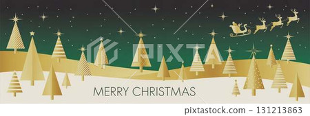 Golden Christmas tree and reindeer sleigh banner 131213863