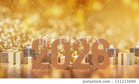 The Gold Gift box  and 2026 for Holiday or celebration concept 3d Rendering. 131213899