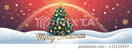 Christmas banner with a Christmas tree decorated with shining lights 131214037