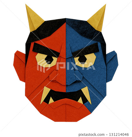 Setsubun Oni Mask 3D Origami Illustration (Red Oni/Blue Oni) / Transparent Background 131214046