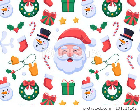 Seamless pattern of Christmas items such as Santa and Christmas wreaths Seamless pattern of Christmas items such as Santa and Christmas wreaths 131214102