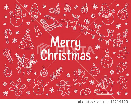 Hand-drawn illustration of Christmas items and Santa 131214103