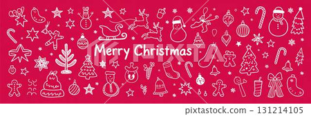 手繪聖誕物品和聖誕快樂橫幅 131214105