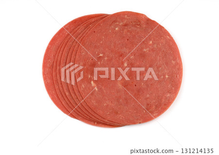 Sliced boiled ham sausage isolated on white background Sliced boiled ham sausage isolated on white background 131214135