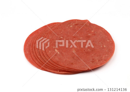 Sliced boiled ham sausage isolated on white background Sliced boiled ham sausage isolated on white background 131214136