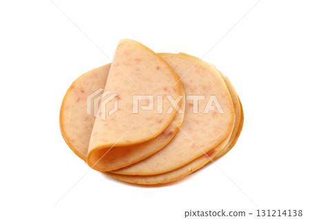 sliced cold smoked turkey breast isolated on white background. top view 131214138