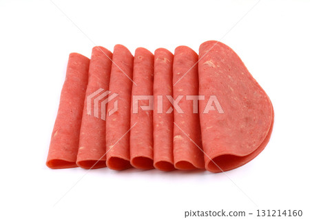 Sliced boiled ham sausage isolated on white background Sliced boiled ham sausage isolated on white background 131214160