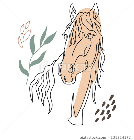 Single line horse with botanical elements vector illustration Single line horse with botanical elements vector illustration 131214172