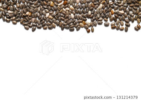 Close up of chia seeds on white background Close up of chia seeds on white background 131214379