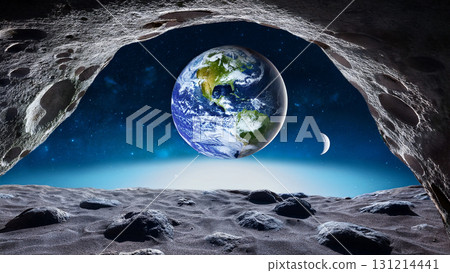 Illustration of the Earth as seen from a cave on the moon 131214441