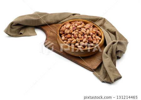 red kidney beans in wooden spoon isolated on white background. 131214465