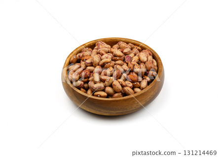 red kidney beans in wooden spoon isolated on white background. 131214469