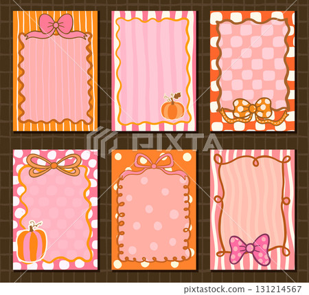 Cute pink and orange vector frames with bows and pumpkins, Rectangular text box shapes for invitations, menus for Thanksgiving and Halloween 131214567