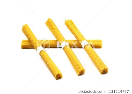 pile of spaghetti on white background, top view pile of spaghetti on white background, top view 131214757