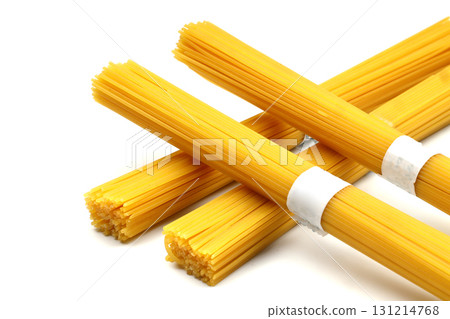 pile of spaghetti on white background, top view pile of spaghetti on white background, top view 131214768