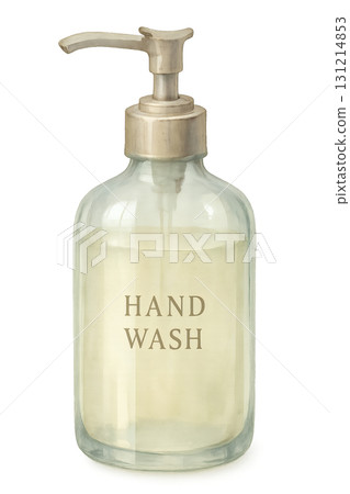Transparent glass hand wash bottle watercolor illustration PNG transparent background 131214853