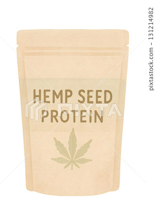 Hemp protein pouch watercolor illustration PNG transparent background 131214982