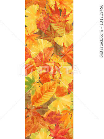 A vertical ribbon decoration of colorful fallen leaves in watercolor style A vertical ribbon decoration of colorful fallen leaves in watercolor style 131215456