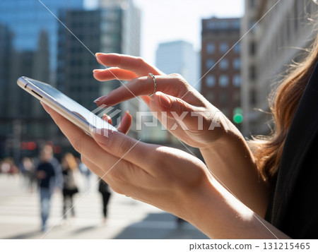 Woman's hand operating a smartphone Generative AI Woman's hand operating a smartphone Generative AI 131215465