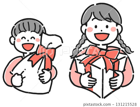 Illustration of children holding presents Illustration of children holding presents 131215528