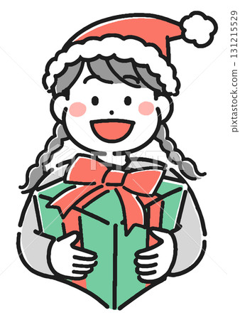 Illustration of a girl holding a Christmas present 131215529