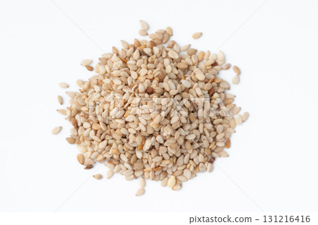 White sesame seeds (raw sesame seeds) on a white background White sesame seeds (raw sesame seeds) on a white background 131216416