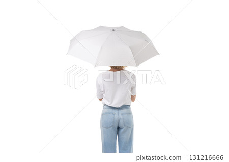 Person with white umbrella on clear backdrop, isolated on white, PNG Person with white umbrella on clear backdrop, isolated on white, PNG 131216666