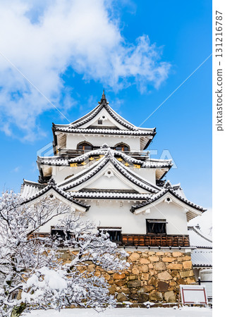 Shiga Hikone Castle: Snow-covered castle tower 131216787