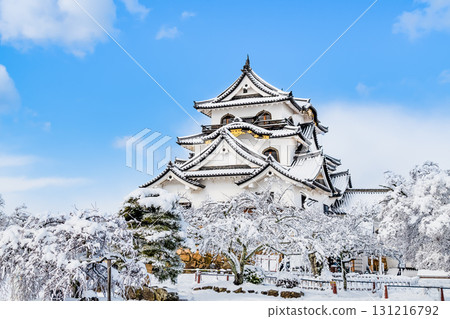 Shiga Hikone Castle: Snow-covered castle tower 131216792