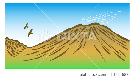 淺間山的火山口和煙霧。淺間山的景色。 淺間山的火山口和煙霧。淺間山的景色。 131216824