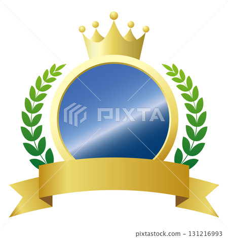 排名圖示。帶有獎牌、金絲帶和皇冠的裝飾框架。白色背景上的向量插圖。 131216993